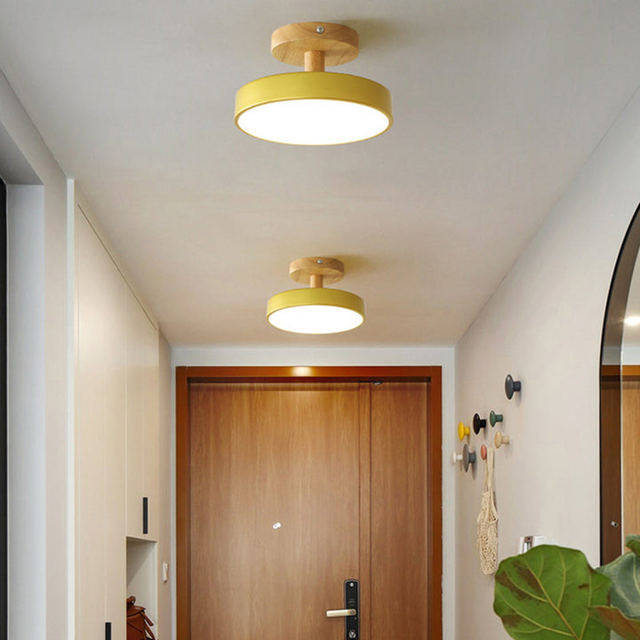 Scandinavische Plafondlamp met Houten Basis & Zacht Pastel Design