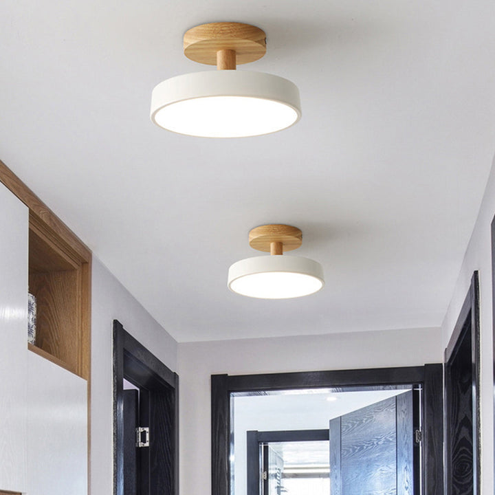 Scandinavische Plafondlamp met Houten Basis & Zacht Pastel Design