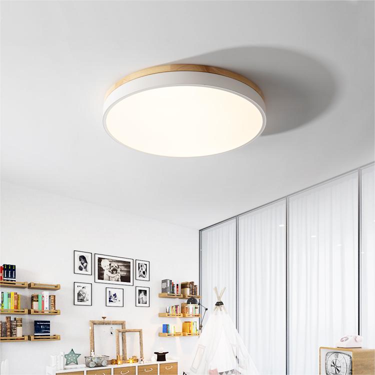 Houten Ronde LED Plafondlamp in Scandinavische Stijl