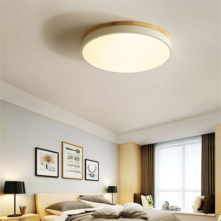 Houten Ronde LED Plafondlamp in Scandinavische Stijl