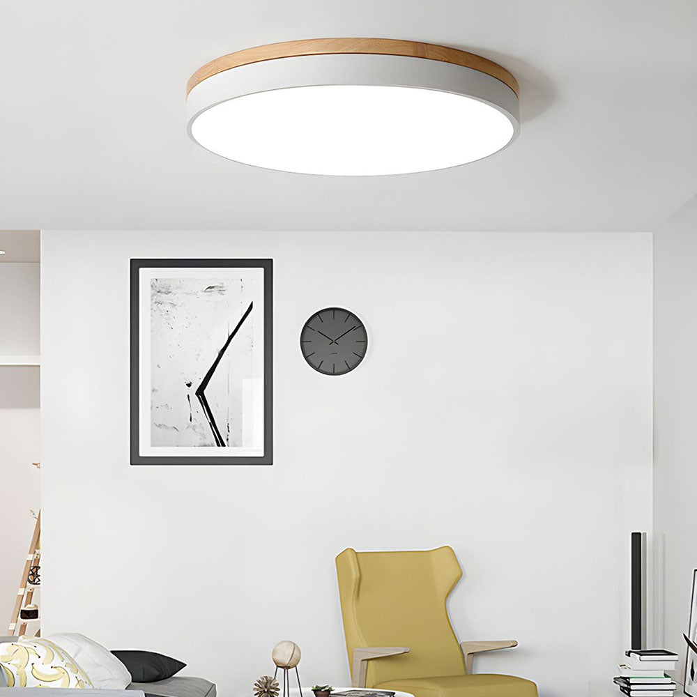 Houten Ronde LED Plafondlamp in Scandinavische Stijl