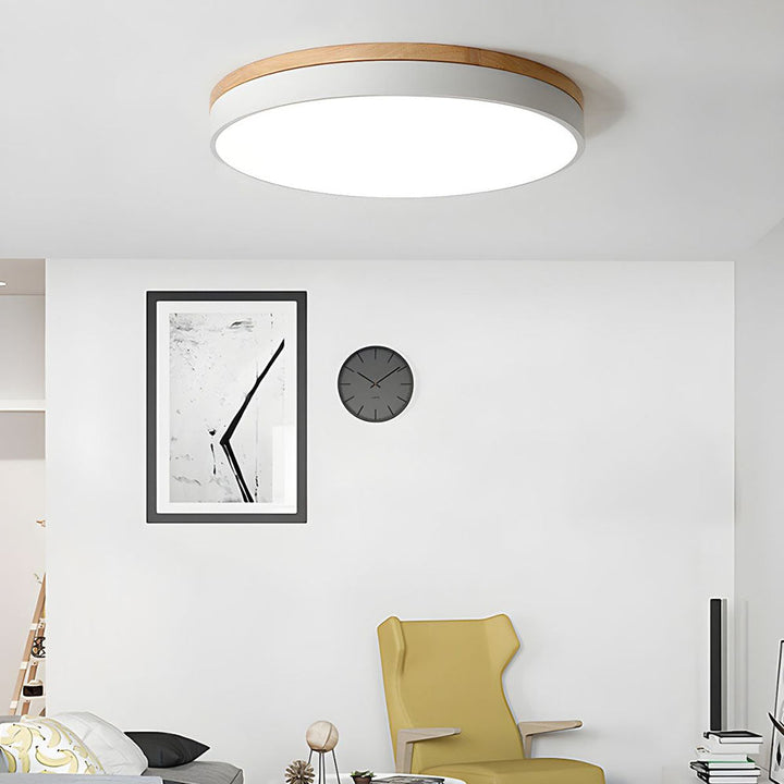 Houten Ronde LED Plafondlamp in Scandinavische Stijl