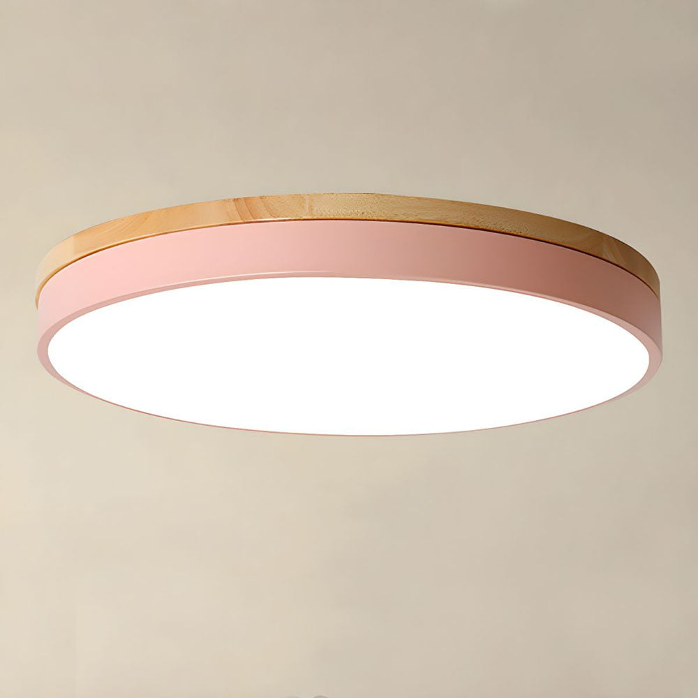 Houten Ronde LED Plafondlamp in Scandinavische Stijl