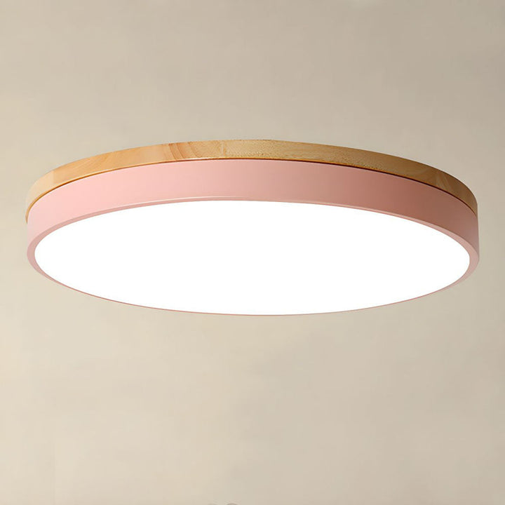 Houten Ronde LED Plafondlamp in Scandinavische Stijl