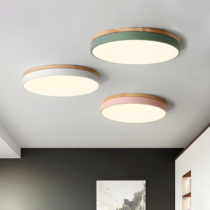Houten Ronde LED Plafondlamp in Scandinavische Stijl