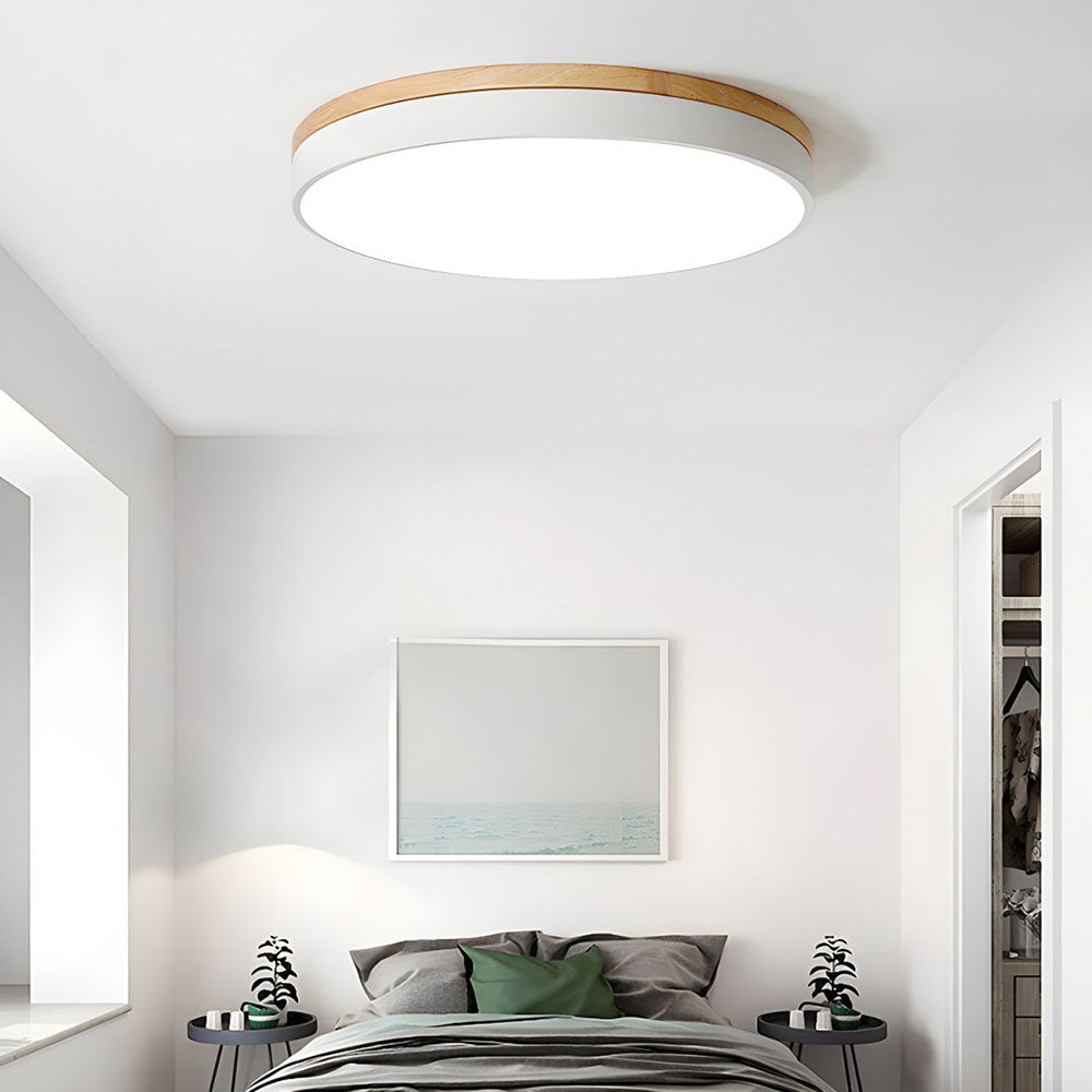 Houten Ronde LED Plafondlamp in Scandinavische Stijl