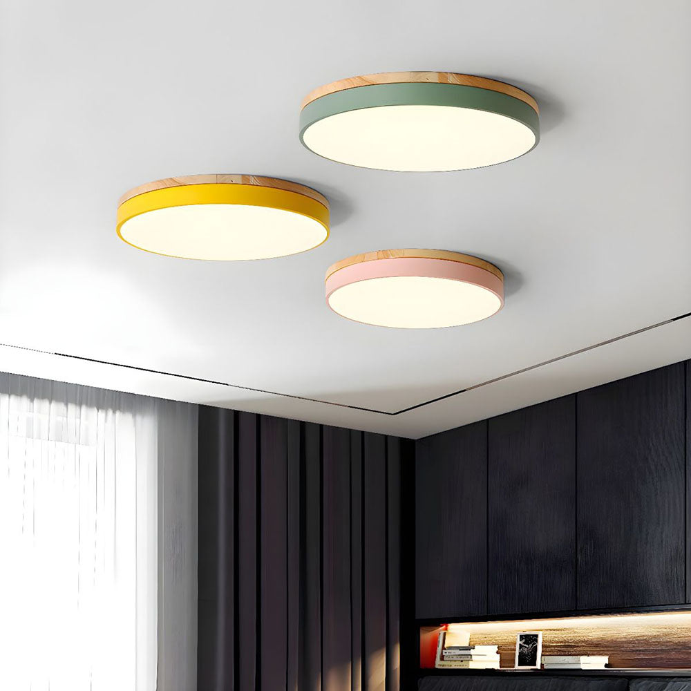 Houten Ronde LED Plafondlamp in Scandinavische Stijl