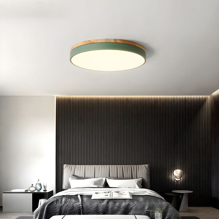 Houten Ronde LED Plafondlamp in Scandinavische Stijl