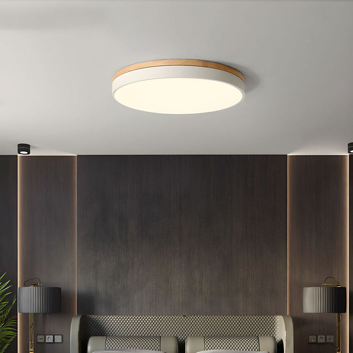 Houten Ronde LED Plafondlamp in Scandinavische Stijl