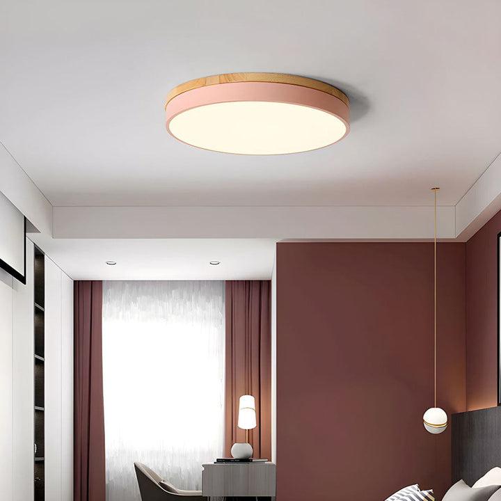 Houten Ronde LED Plafondlamp in Scandinavische Stijl