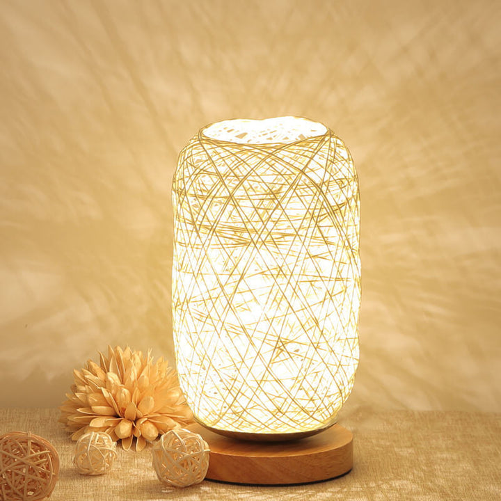 Industriële Rotan & Houten Tafellamp met Japandi Design