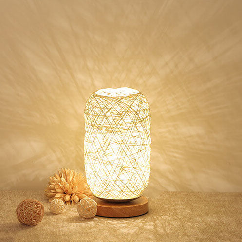 Industriële Rotan & Houten Tafellamp met Japandi Design