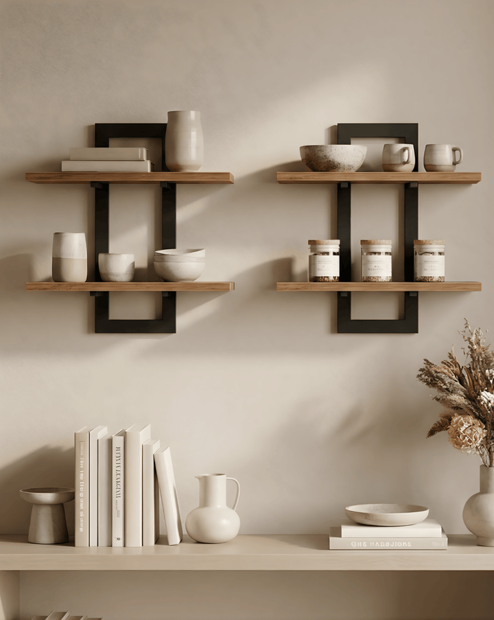 Wandplank 2-Laags – Houten Wandplank met Metalen Beugel