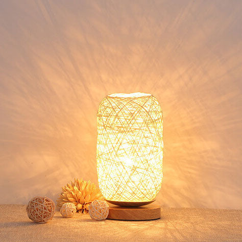 Industriële Rotan & Houten Tafellamp met Japandi Design
