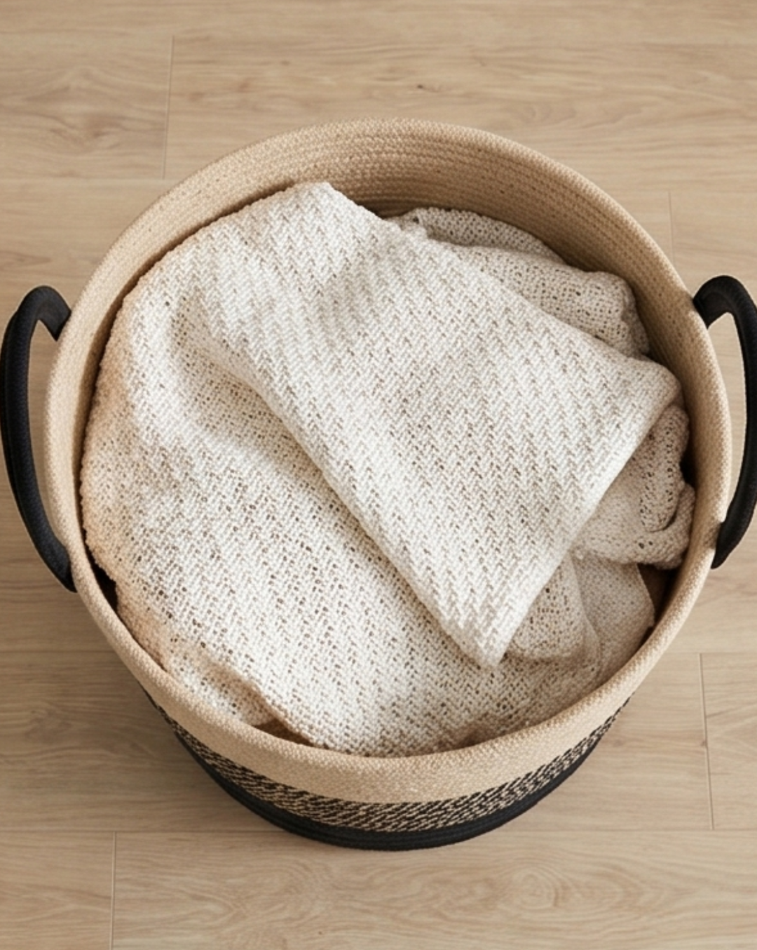 Wasmand Katoen Touw – Boho Design | Gevlochten Wasmand Naturel, 58L