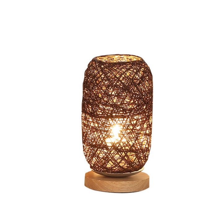 Industriële Rotan & Houten Tafellamp met Japandi Design