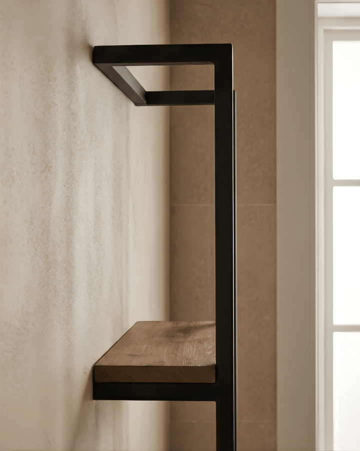 Havn Handdoekrek 2-Laags Van Naturel Hout Met Zwart Stalen Frame, 77 cm