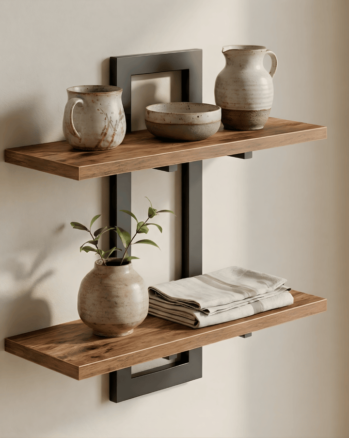 Wandplank 2-Laags – Houten Wandplank met Metalen Beugel