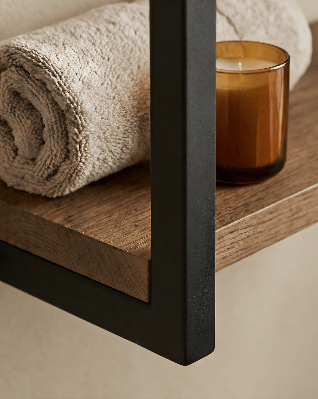 Havn Handdoekrek 2-Laags Van Naturel Hout Met Zwart Stalen Frame, 77 cm