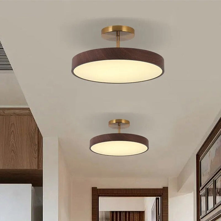 Scandinavische Plafondlamp met Houtlook & Goudkleurig Montuur