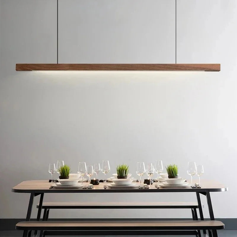 Hanglamp Hout LED Lineair Dimbaar 80cm 120cm 150cm Eettafel Keuken Woonkamer | Sansoti