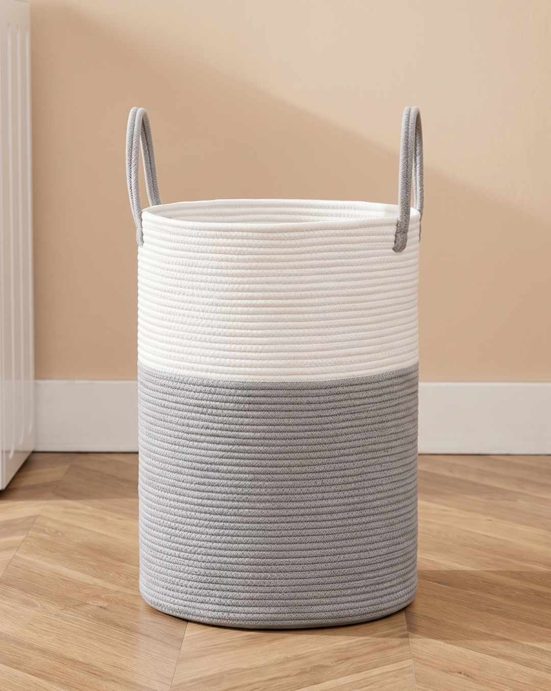 Wasmand Katoen Touw – Boho Design | Gevlochten Wasmand Naturel, 58L