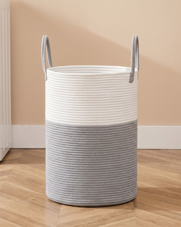 Wasmand Katoen Touw – Boho Design | Gevlochten Wasmand Naturel, 58L