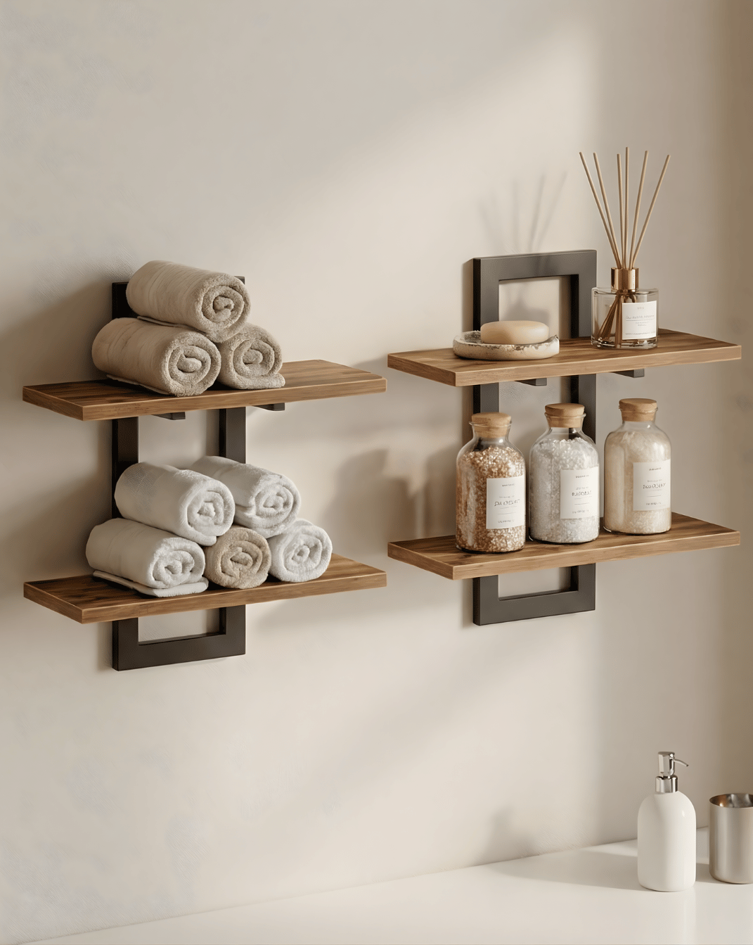 Wandplank 2-Laags – Houten Wandplank met Metalen Beugel