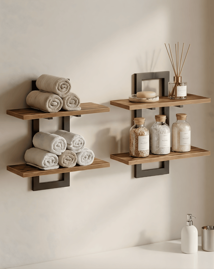 Wandplank 2-Laags – Houten Wandplank met Metalen Beugel
