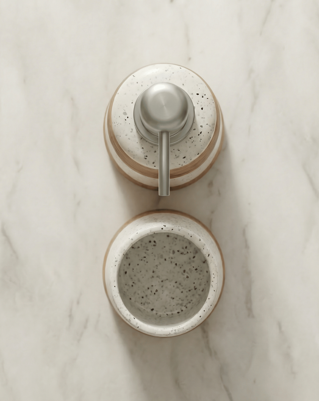 Flint Badkamerset 2-Delig Gespikkeld Keramiek Met Bamboe Design, 18 cm