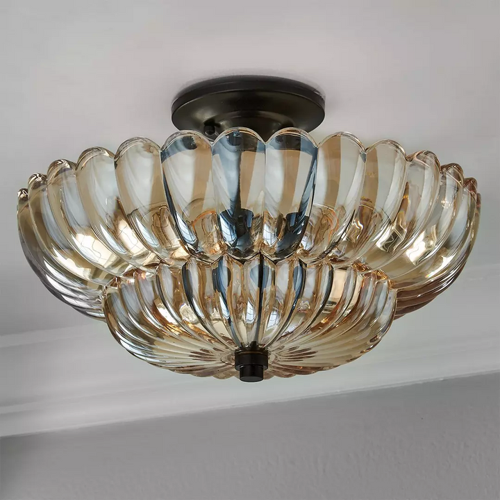 Vintage Amberkleurige Plafondlamp van Glas