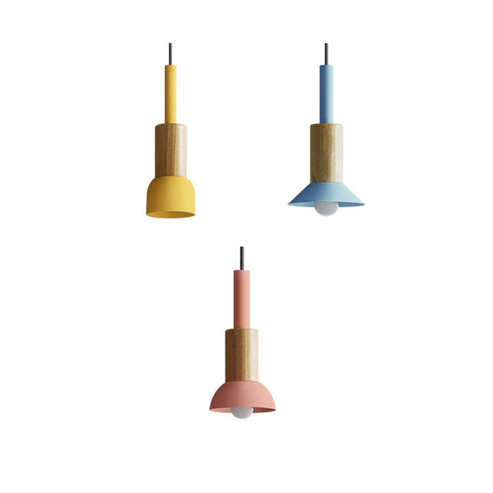 Scandinavische Houten Hanglamp met Kleurrijk Design