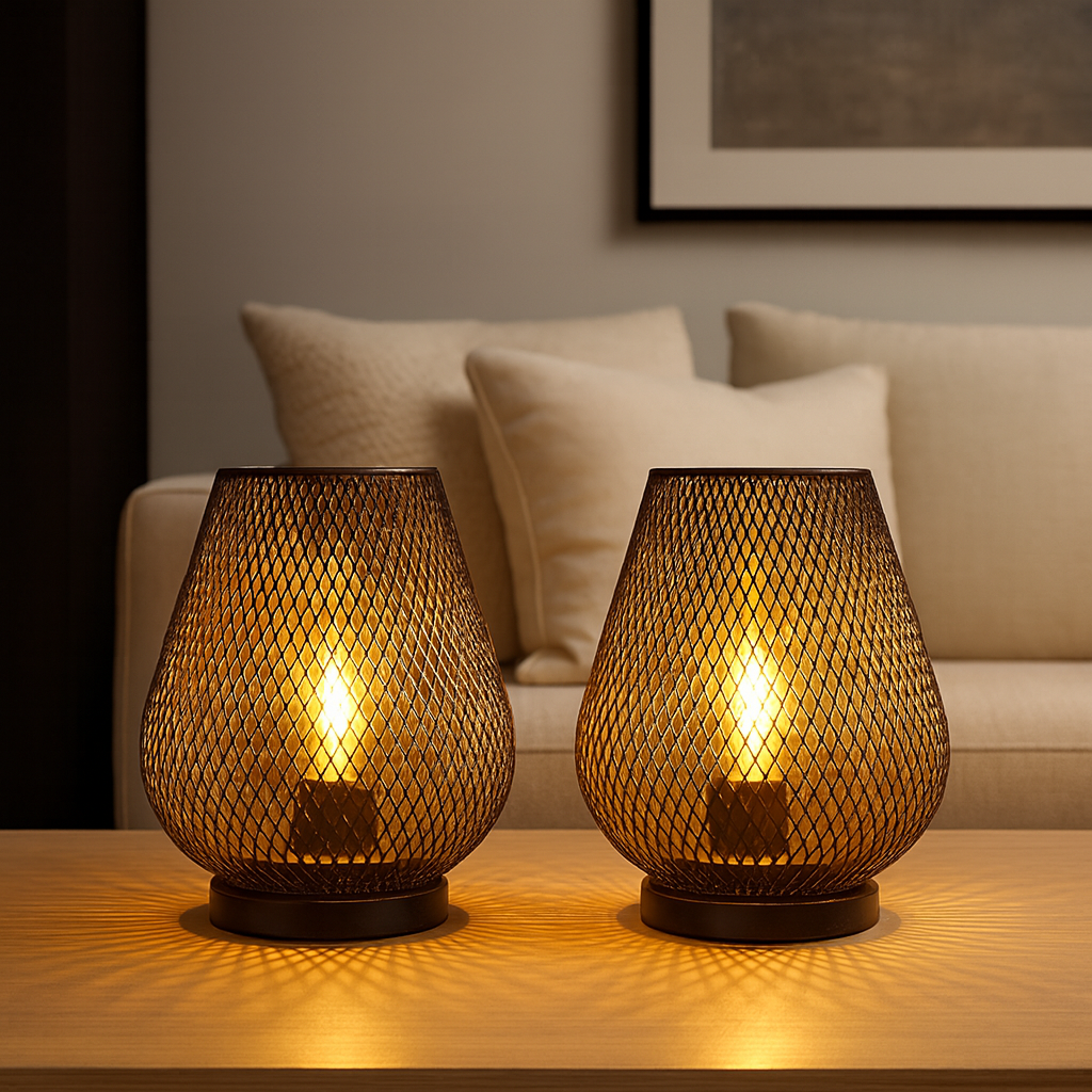 Metalen Tafellamp met Patroon & Warm LED-licht