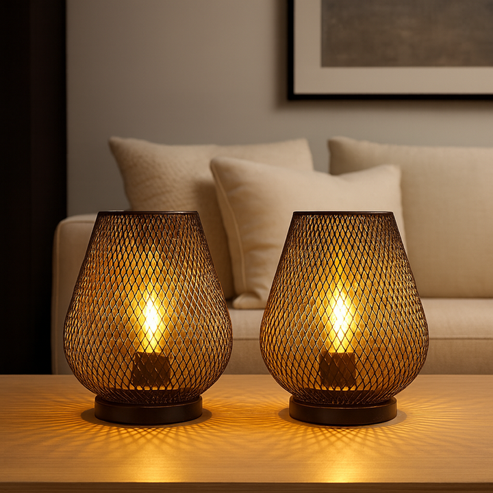 Metalen Tafellamp met Patroon & Warm LED-licht