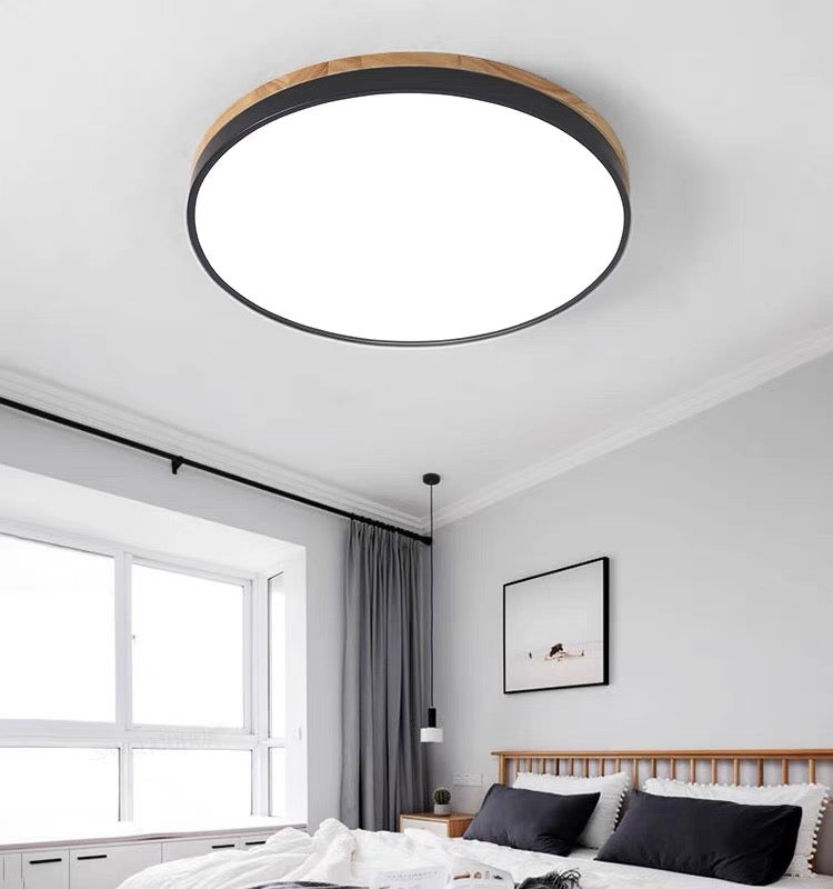 Houten Ronde LED Plafondlamp in Scandinavische Stijl