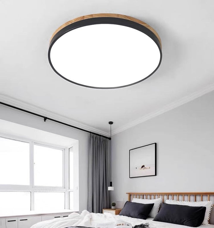 Houten Ronde LED Plafondlamp in Scandinavische Stijl