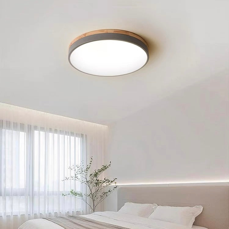 Houten Ronde LED Plafondlamp in Scandinavische Stijl
