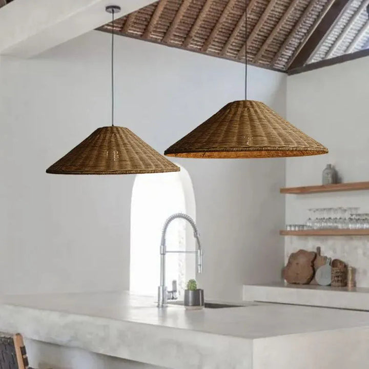 Retro Handgeweven Kegelvormige Rattan Hanglamp