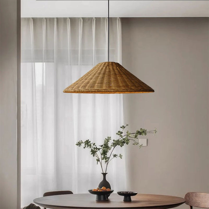 Retro Handgeweven Kegelvormige Rattan Hanglamp