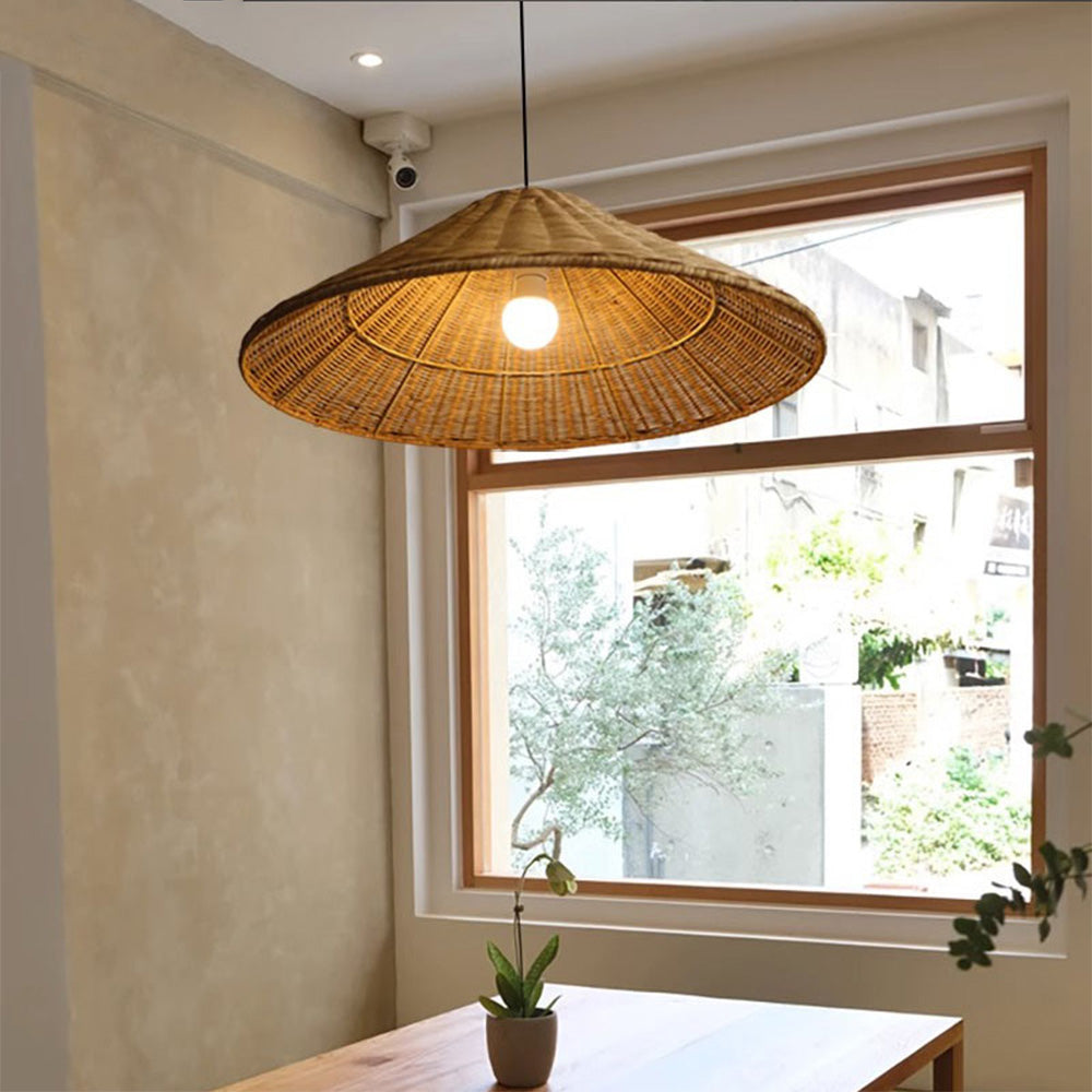 Retro Handgeweven Kegelvormige Rattan Hanglamp