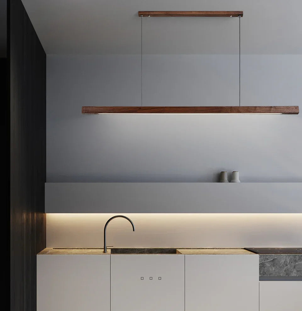 Hanglamp Hout LED Lineair Dimbaar 80cm 120cm 150cm Eettafel Keuken Woonkamer | Sansoti