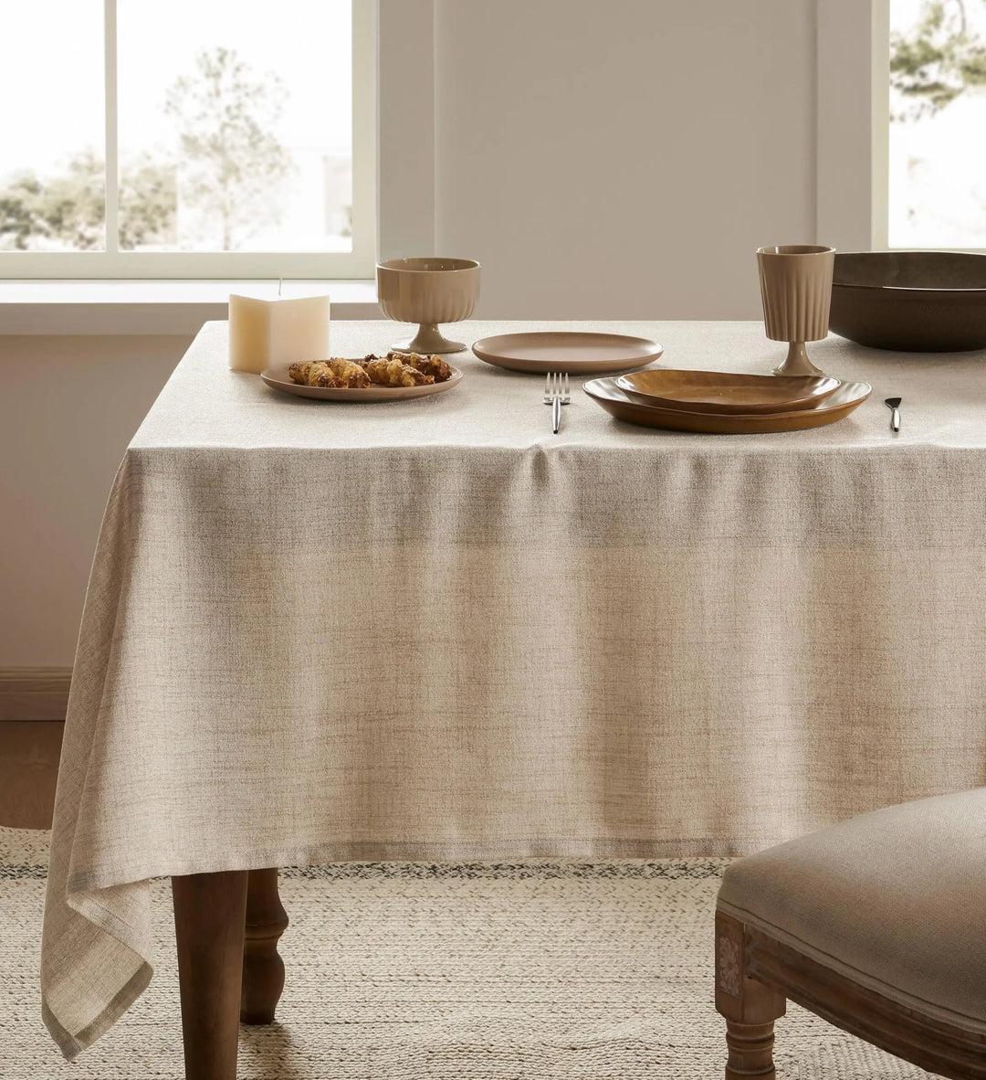Boho Linen Tablecloth for Rectangle Tables, Washable French Table Cover for Party, Indoor, Outdoor Kitchen Dining Table