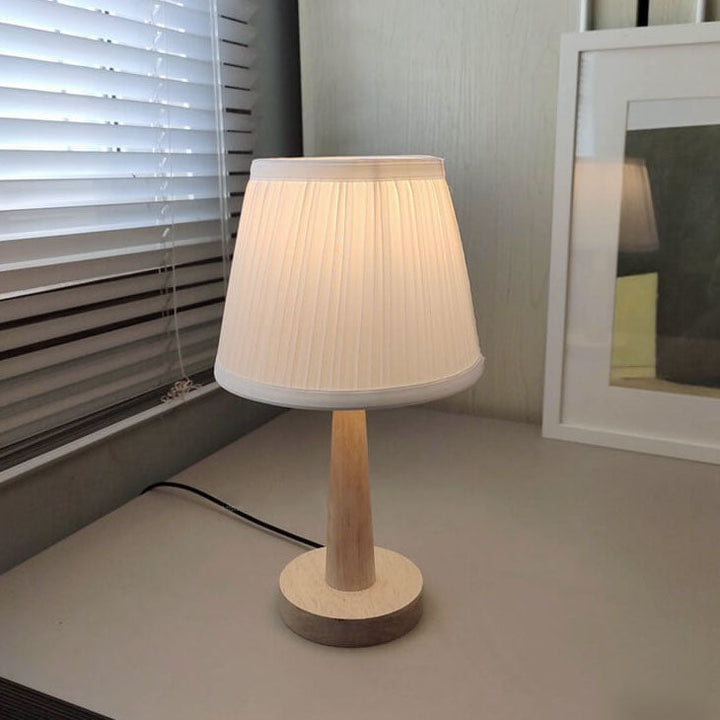 Moderne Houten Tafellamp met Stoffen Kap – E26 Plug-in