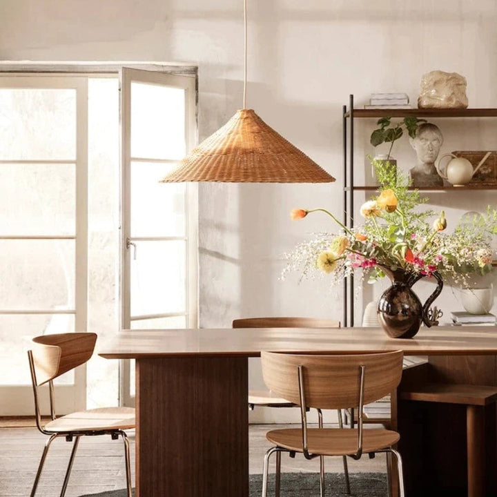 Retro Handgeweven Kegelvormige Rattan Hanglamp
