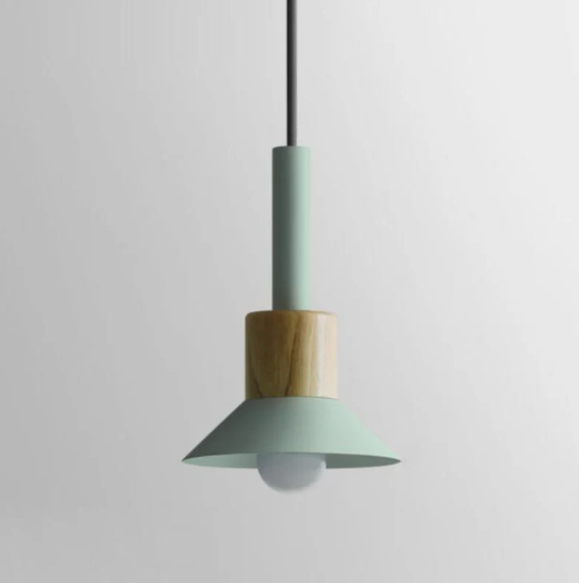 Scandinavische Houten Hanglamp met Kleurrijk Design
