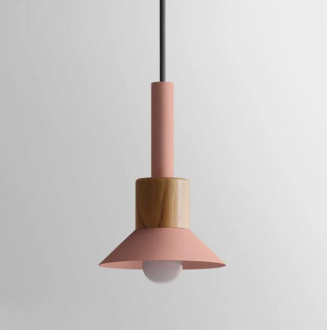 Scandinavische Houten Hanglamp met Kleurrijk Design