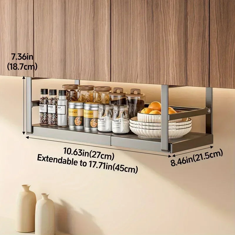 Stainless Steel Shelves Adjustable Spice Stand Storage Room Kitchen Metal Expansion Cabinet Kitchen Hanging Seasoning Rack