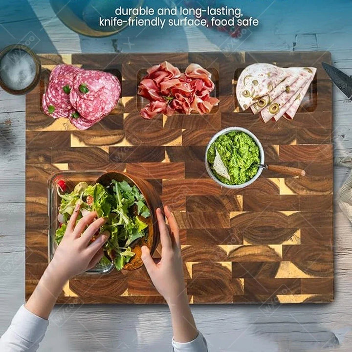 Thicken Acacia Wooden Cutting Board Kitchen Double-sided Splicing Checkerboard Solid Wood Non-slip for Cut Vegetable Fruit Board