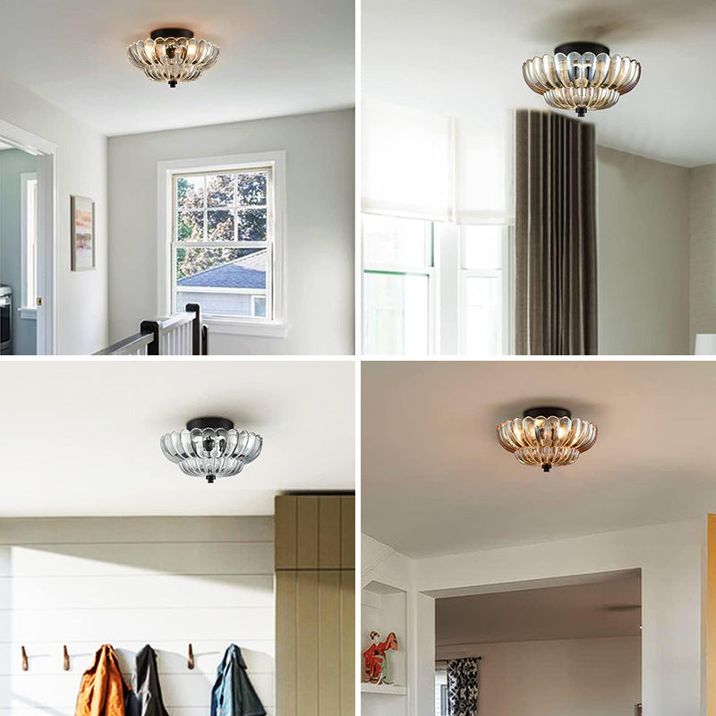 Vintage Amberkleurige Plafondlamp van Glas