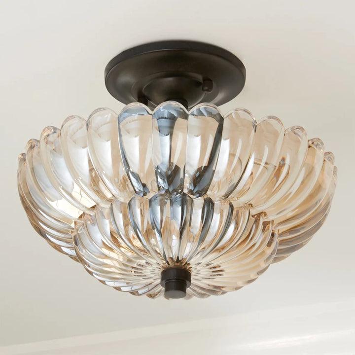 Vintage Amberkleurige Plafondlamp van Glas